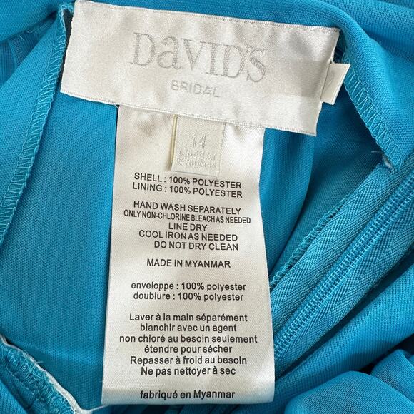 Davids Bridal Malibu Blue Maxi Long Sleeveless Dress Womens Size 14 STAINS AS-IS - Picture 5 of 16